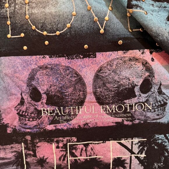 Lane Bryant Women's Unique Black & Pink Skull Love Life Punk Rock Cool T-shirt - Picture 2 of 5